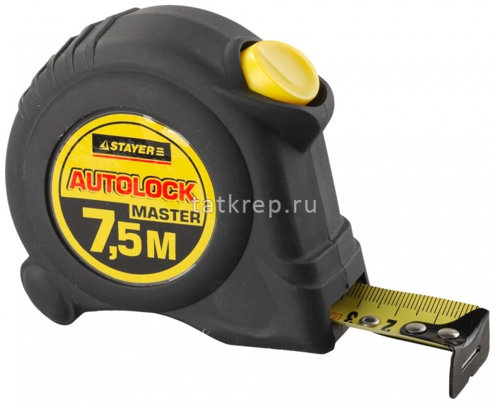 Рулетка STAYER AUTOLOCK, 7,5х25мм, обрезиненый корпус