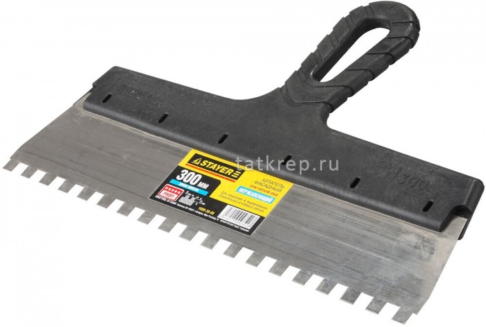 Шпатель STAYER PROFESSIONAL, 300мм, зуб 6х6мм, нерж, с пл ручкой