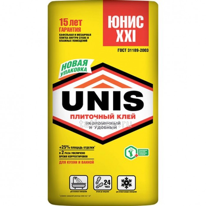 Клей плиточный ЮНИС XXI, 25кг (жел)
