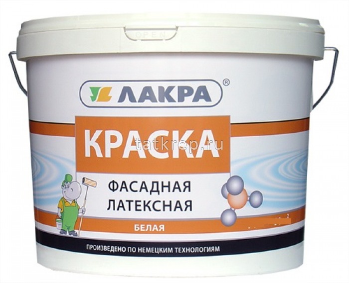 Краска ВД фасадная белая латекс ЛАКРА, 3 кг